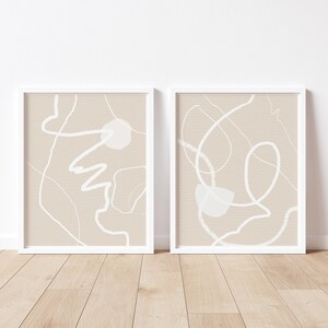 Set Of 2 Prints,Beige And White Art Print,Abstract Shapes Wall Art,Neutral Artwork,Continuous Line Art,Minimal Style Home Decor,Trending Now