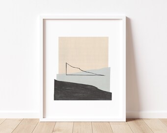 Abstrakte Berglandschaft Kunstdruck, Beige und Schwarz (Digitaler Download)