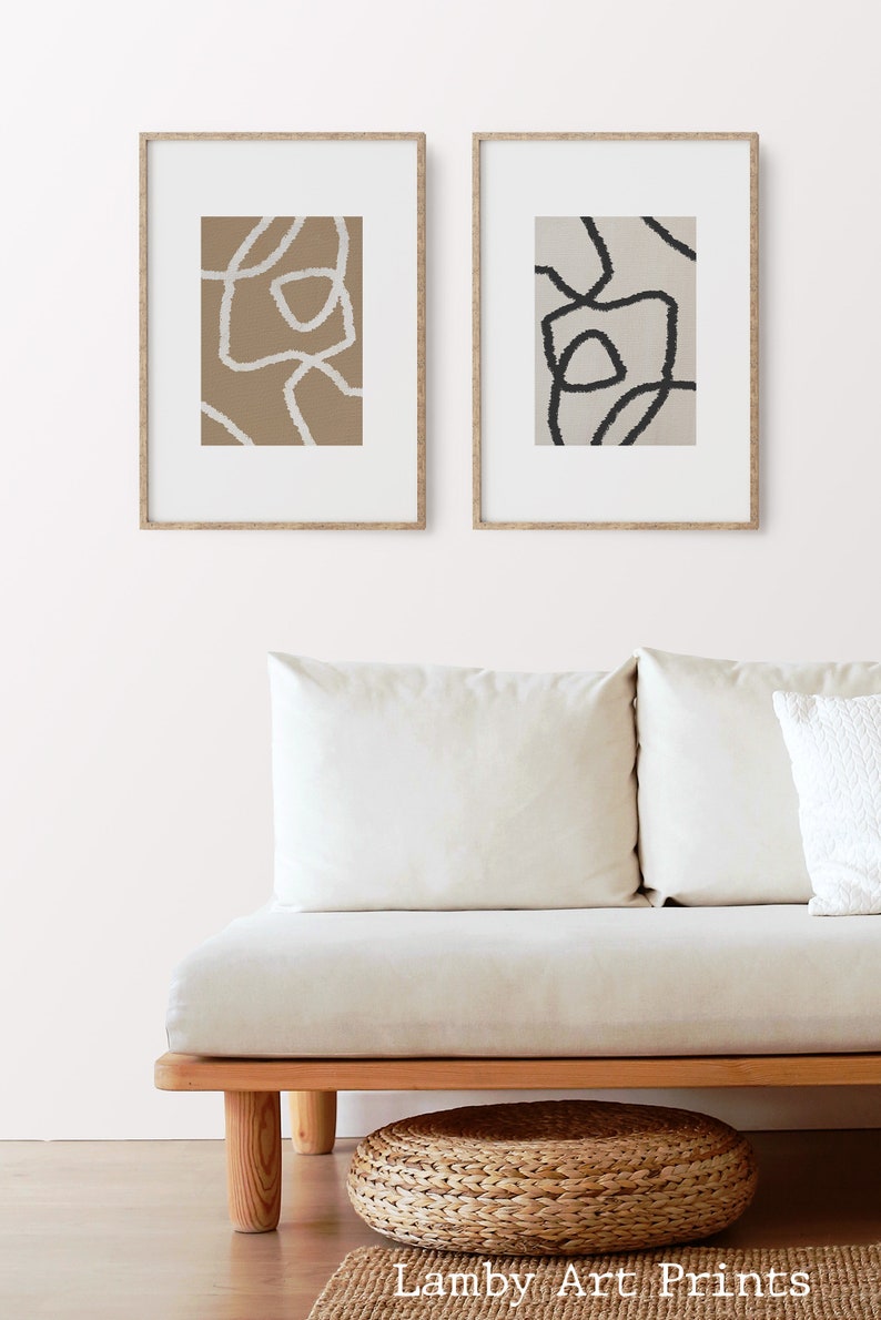 Set Of 2 Printable Wall Art,Abstract Shapes Art Print,Burnt Sienna Wall Art,Line Drawing Poster,Minimalist Living Room Decor,Trending Now