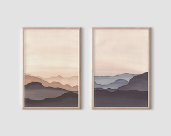 Conjunto de 2 desertores de paisaje arte imprimible / Amanecer y atardecer Arte de pared / Paisaje de montaña Impresión / Decoración del suroeste / Tendencia ahora