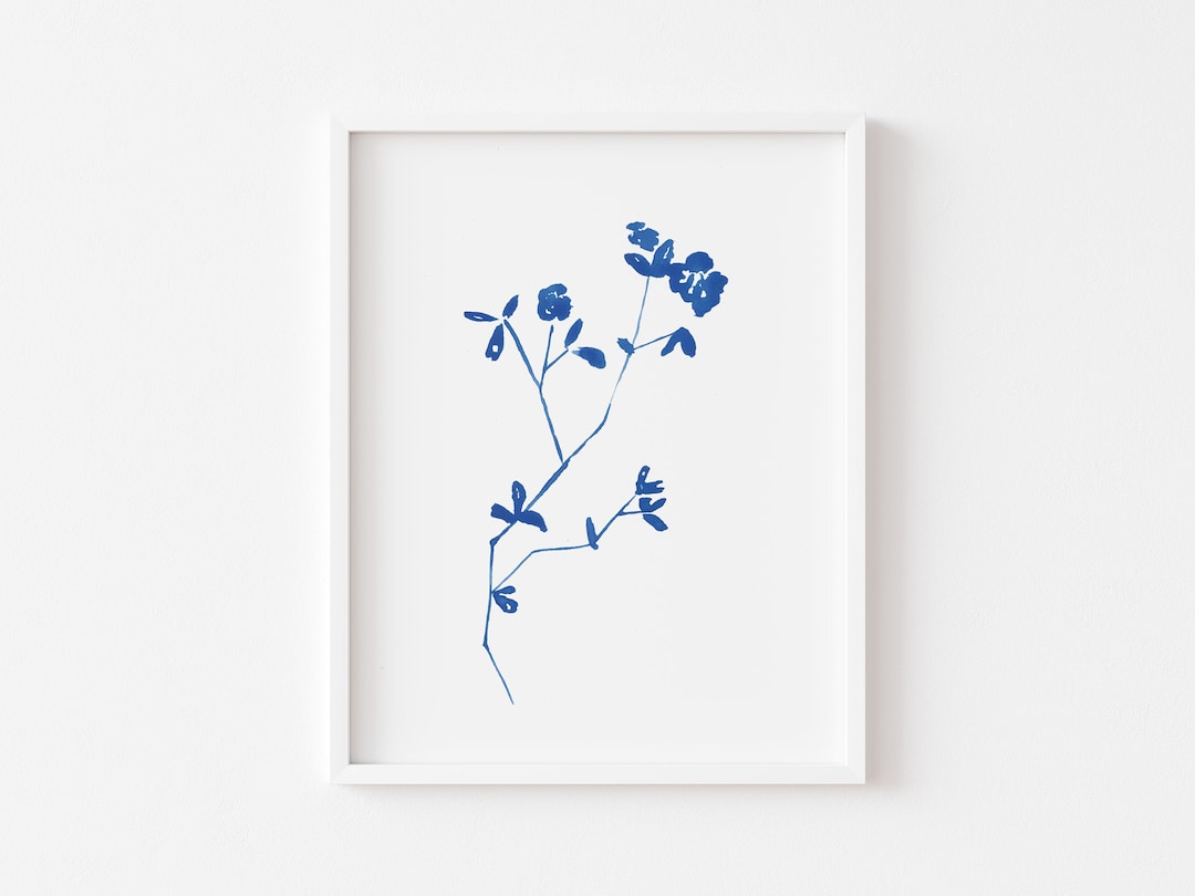 Blue Floral Wall Art,spring Art Print,botanical Painting,royal Blue