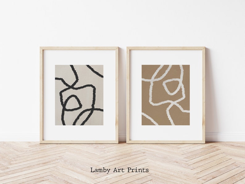 Set Of 2 Printable Wall Art,Abstract Shapes Art Print,Burnt Sienna Wall Art,Line Drawing Poster,Minimalist Living Room Decor,Trending Now