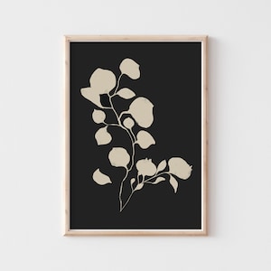 Black And Beige Floral Art Print,Abstract Botanical Print,Modern Eucalyptus Branch Wall Art,Neutral Livingroom Artwork,Trending Now