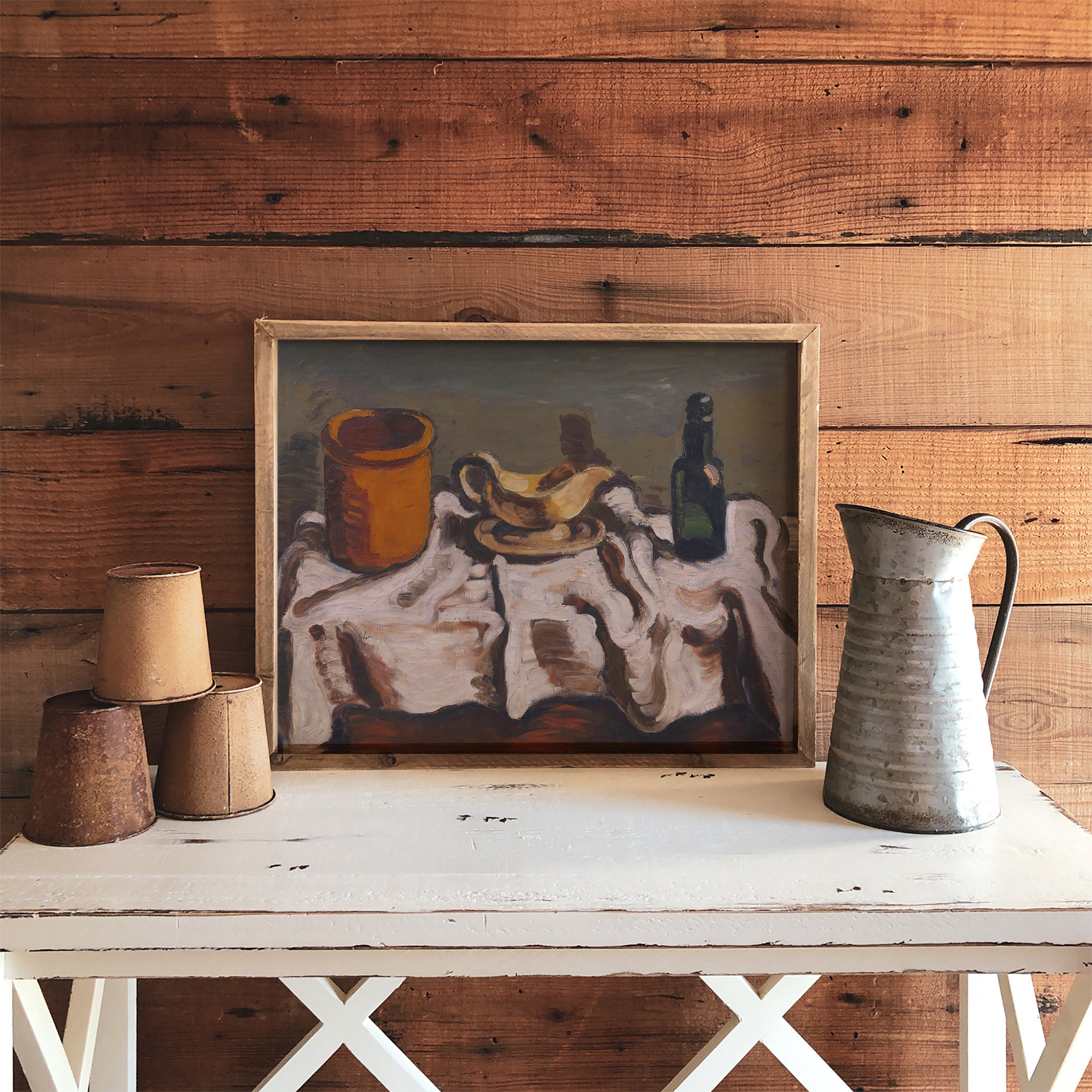 Still Life Vintage Country Kitchen Art Antique Oil Painting Etsy