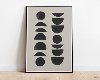 Art abstrait moderne de mur imprimable, illustration géométrique simple de formes, impression d’art de modèle de Boho, tendance maintenant, art minimaliste noir et gris de modèle