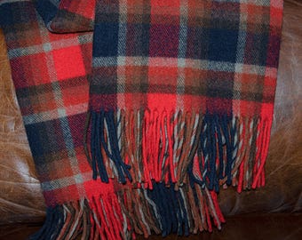 Vintage 60s/70s Pendleton Wool Blanket | Red Dk. Blue Grey Brown | 100% Pure Virgin Wool | 67” x 52” | Pendleton Woolen Mills | Made in US