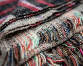 Vintage Wool Plaid Throw – Burgundy & Black, Scotland