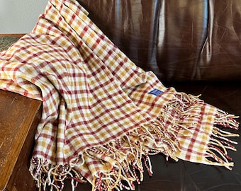 Pendleton Lambswool Throw Blanket | 62in x 50in | Rust Tan Gingham Check | Virgin Wool w/ Fringe | New Old Stock 2005