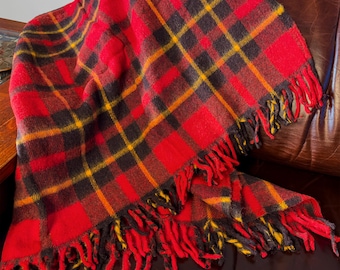 Vintage 1950s Faribo Stadium Blanket | Red Plaid Fluff-Loomed Wool | 53x53 | Original Vinyl Case | Faribault Woolen Mill Co., Faribault, MN