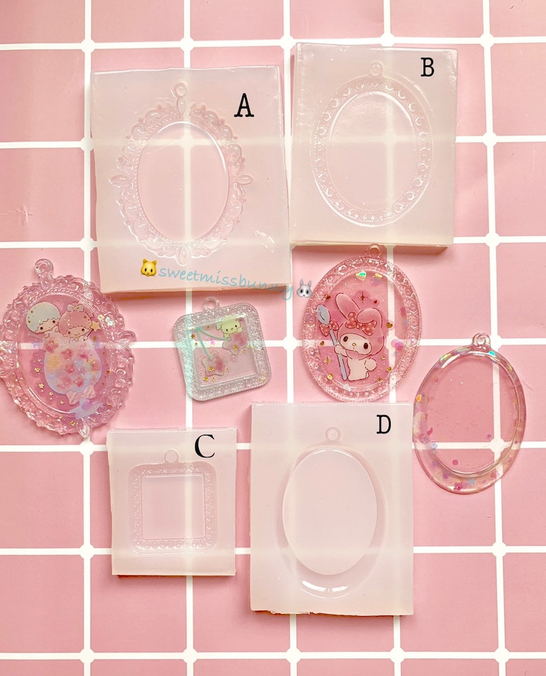 UV resin shiny mold-decoden case jewelry makingkeychain 4 types of mirror shape pendant silicone mold