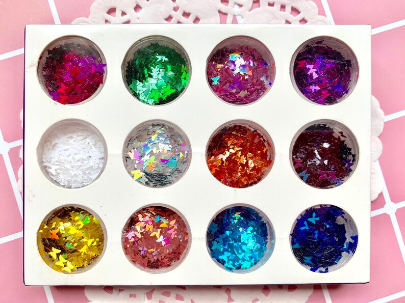 12 colors-laser Colorful butterfly shape confetti set-uv resinjewerly makingnail art
