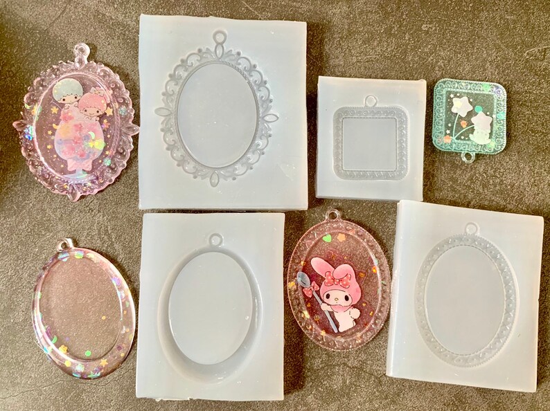 UV resin shiny mold-decoden case jewelry makingkeychain 4 types of mirror shape pendant silicone mold