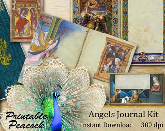 Angels Printable Journal Kit, Digital Junk Journal,Illuminated Manuscript, Renaissance Angels, Medieval Angels