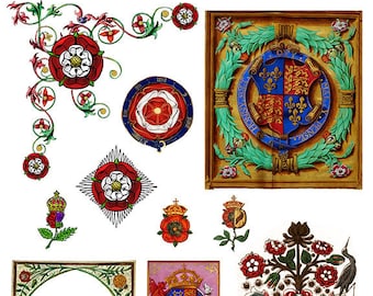 Tudor Rose Digital Collage Sheet: Medieval Renaissance Clipart (Digital Download)