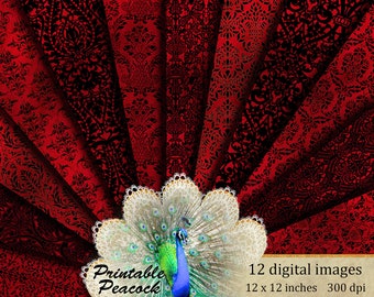 Red and Black Damask Digital Paper: Gothic Lace (Digital Download)