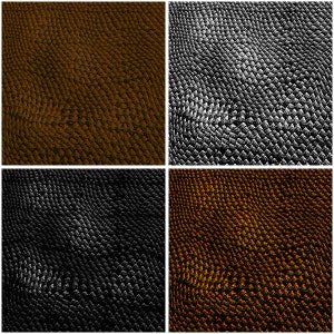 May include: A collage of four textured backgrounds. The top left is a dark brown, the top right is grayscale, the bottom left is black and white, and the bottom right is a mix of orange and brown. The textures resemble reptile skin.