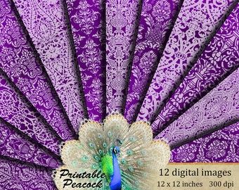 Purple Damask Digital Paper, Lace Scrapbook Paper, Wedding Digital Paper, Victorian Digital Paper, Purple Brocade Digital Paper,