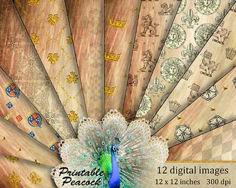 Heraldic Wood Digital Paper, Medieval Digital Paper, Royal background, Royal Scrapbook Paper, Woodgrain Digital Paper, Renaissance