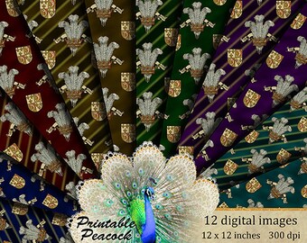 Prince of Wales Digital Paper, Royal Crest Digital Paper, Royal Background, Heraldic Scrapbook Paper, Medieval Background