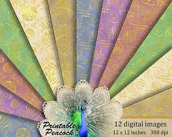 Gold Scrollwork Digital Paper: Royal Wedding Scrapbook (Digital Download)
