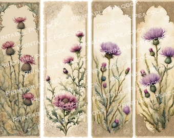 Scottish Thistle Bookmarks: Vintage Watercolor Parchment (Digital Download)