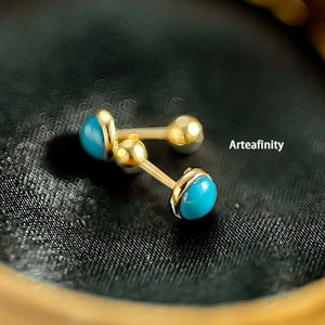 14K Solid Gold Ohrringe, Türkis Ohrstecker, Schraube Gold Ohrringe, zierliche Ohrringe, minimalistische Ohrringe, Gold Ohrringe