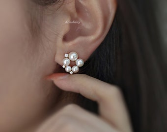 Pendientes de perlas de oro macizo, pendientes de oro macizo de 9K, pendientes de oro real, pendientes delicados de primavera y verano, pendientes elegantes, regalo para ella