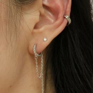 Minimalist Chain Earring, Chain Earring in Sterling Silver, Trendy Ear Chain Earrings, CZ threader earrings, loop chain earrings