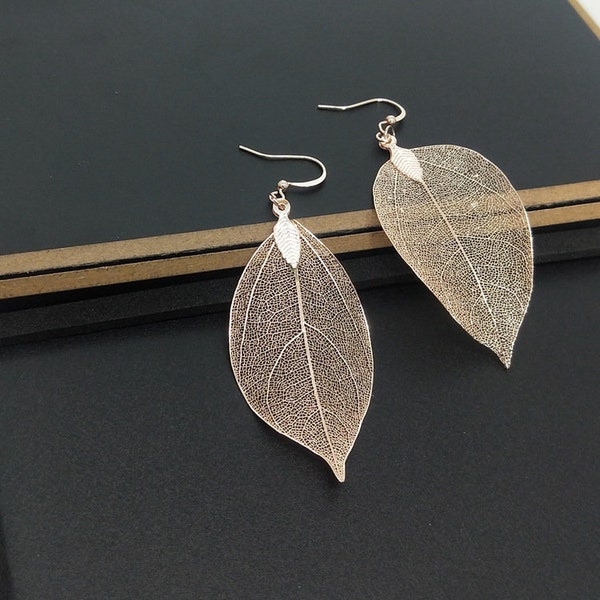 Echte bladoorbellen, 18K bladgoud gedoopt, bladgoud oorbellen, unieke natuursieraden voor vrouwen, cadeau voor haar