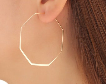 Details about / 925 Sterling Silver Large Gold Circle Hoop Earrings Geometric Christmas Jewelry