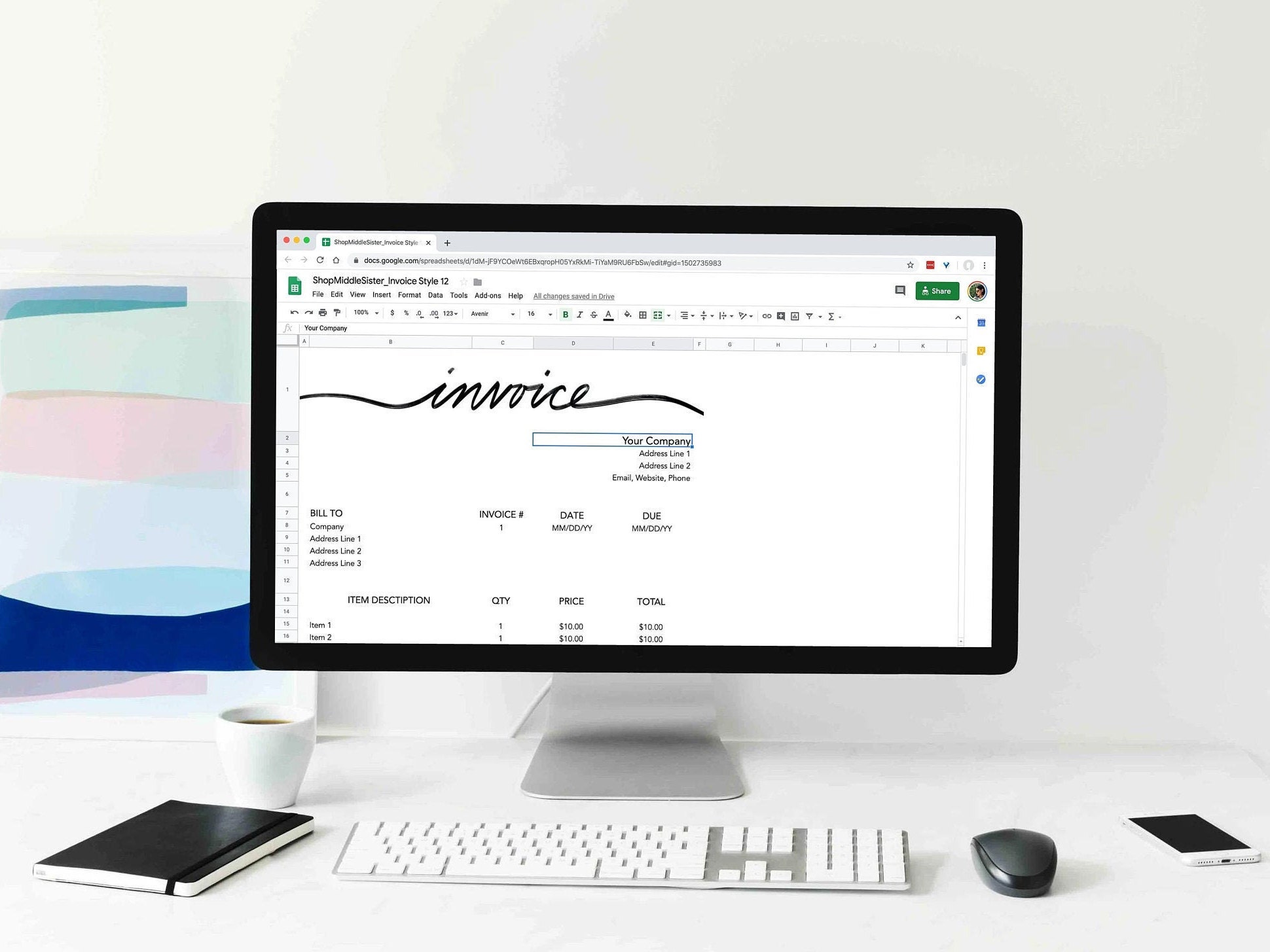 Invoice In Cursive Google Sheets Invoice - Cursive Handwriting - Clean & Modern Design ...