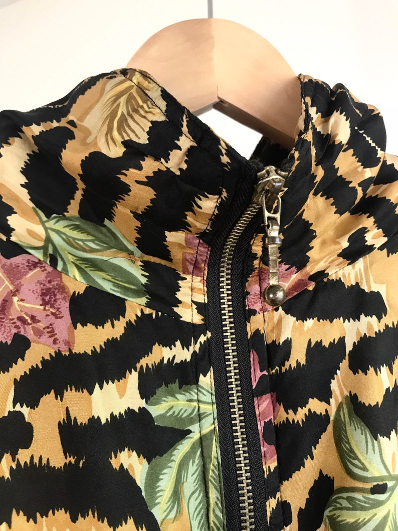 vintage silk animal print floral track jacket vintage windbreaker bomber jacket womens medium