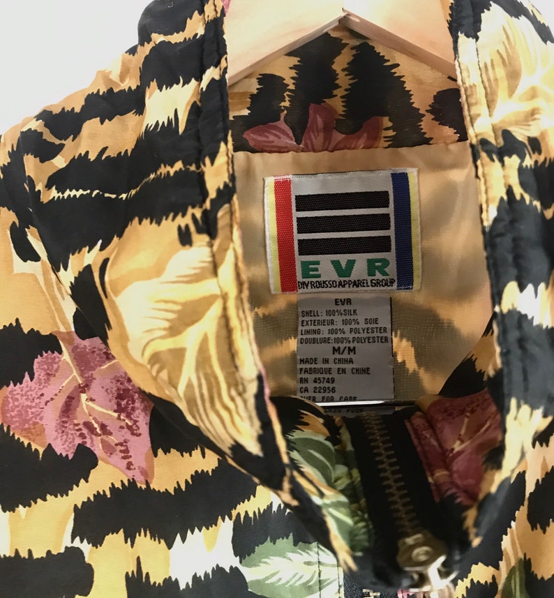 vintage silk animal print floral track jacket vintage windbreaker bomber jacket womens medium