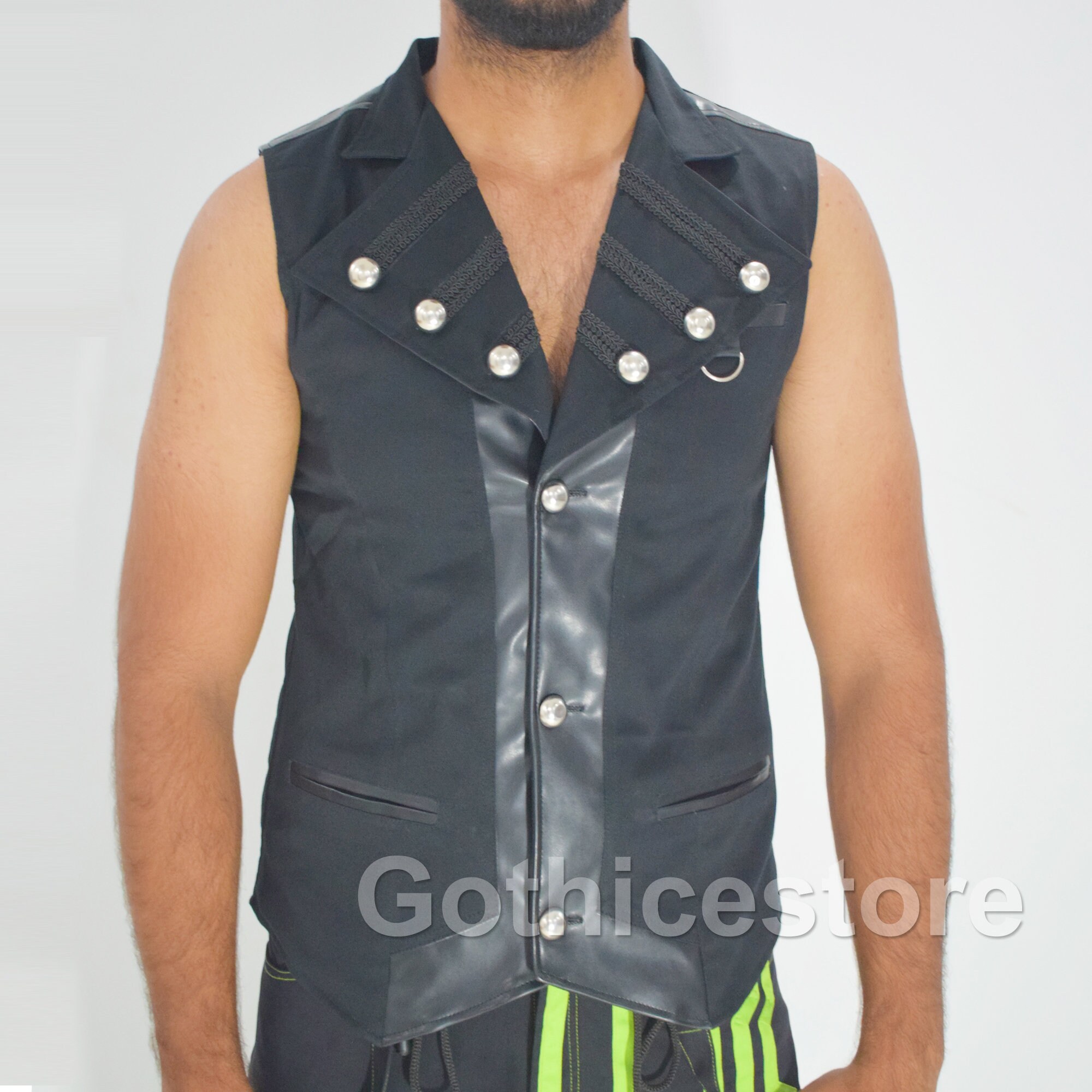 Image of Pentagramme Military Style Vest Men Halloween Gothic Steampunk Waistcoat Wedding Night