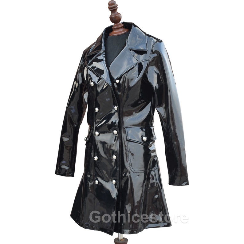 Women Pvc Shinny Jacket Black Ladies, Black Leather Gothic Trench Coat