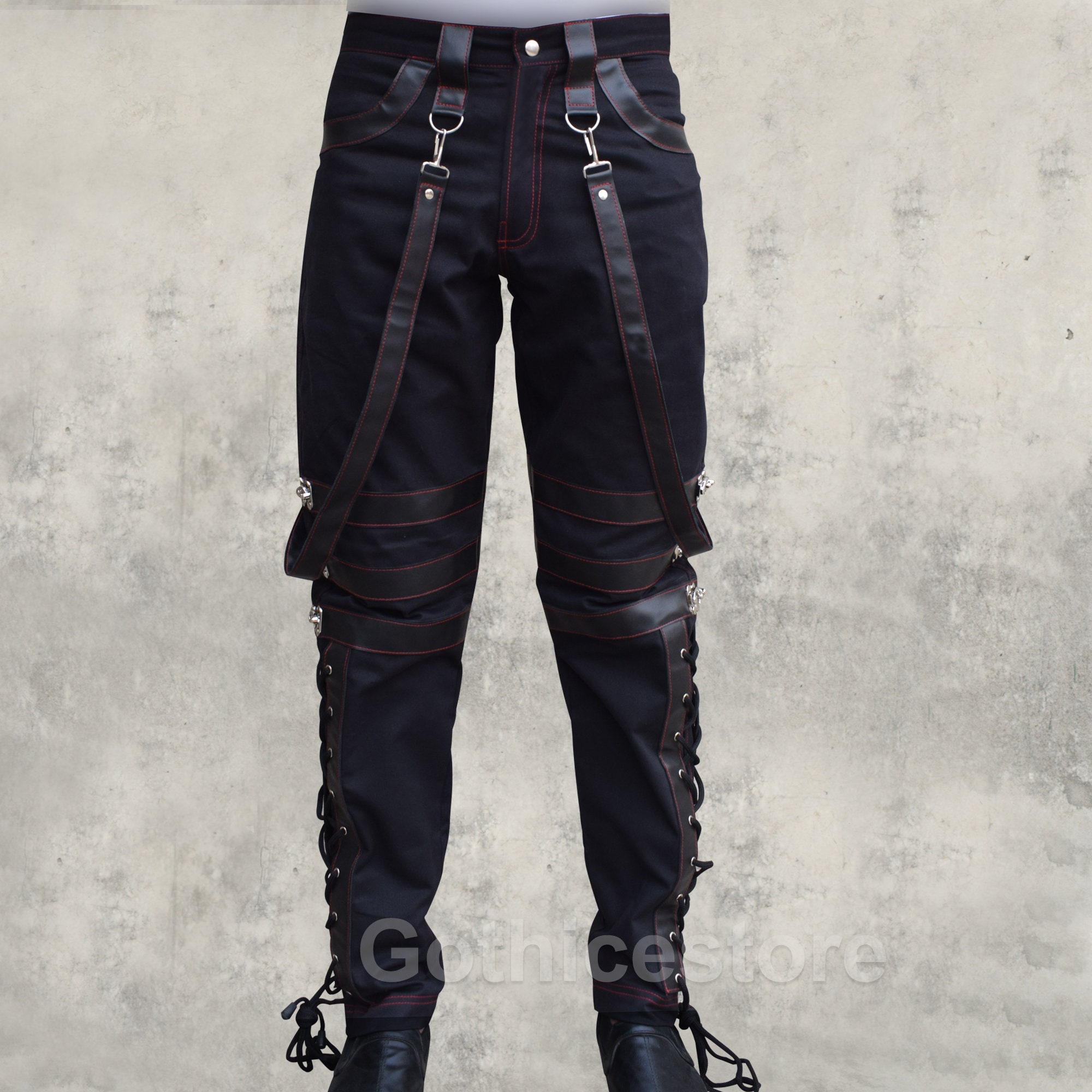 Image of Goth Steampunk Pants Black Men Gothic Military Vintage Cotton Gens Trousers