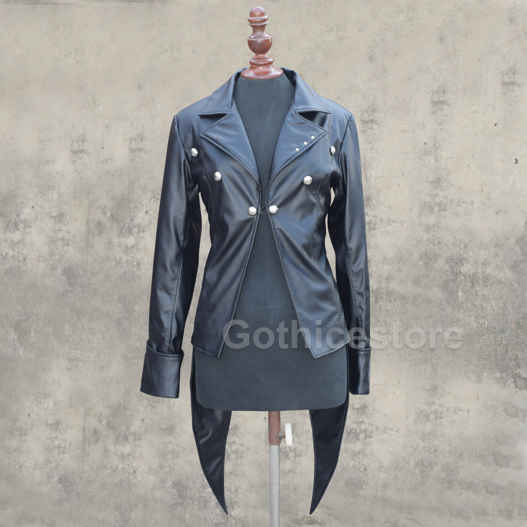 Image of Gothic Steampunk Tailcoat Jacket Black Leather Men Morning Dress Coat