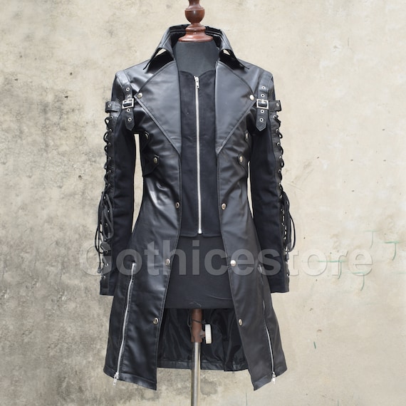 Men Gothic Coat Black Real Leather Punk Goth Steampunk | Etsy