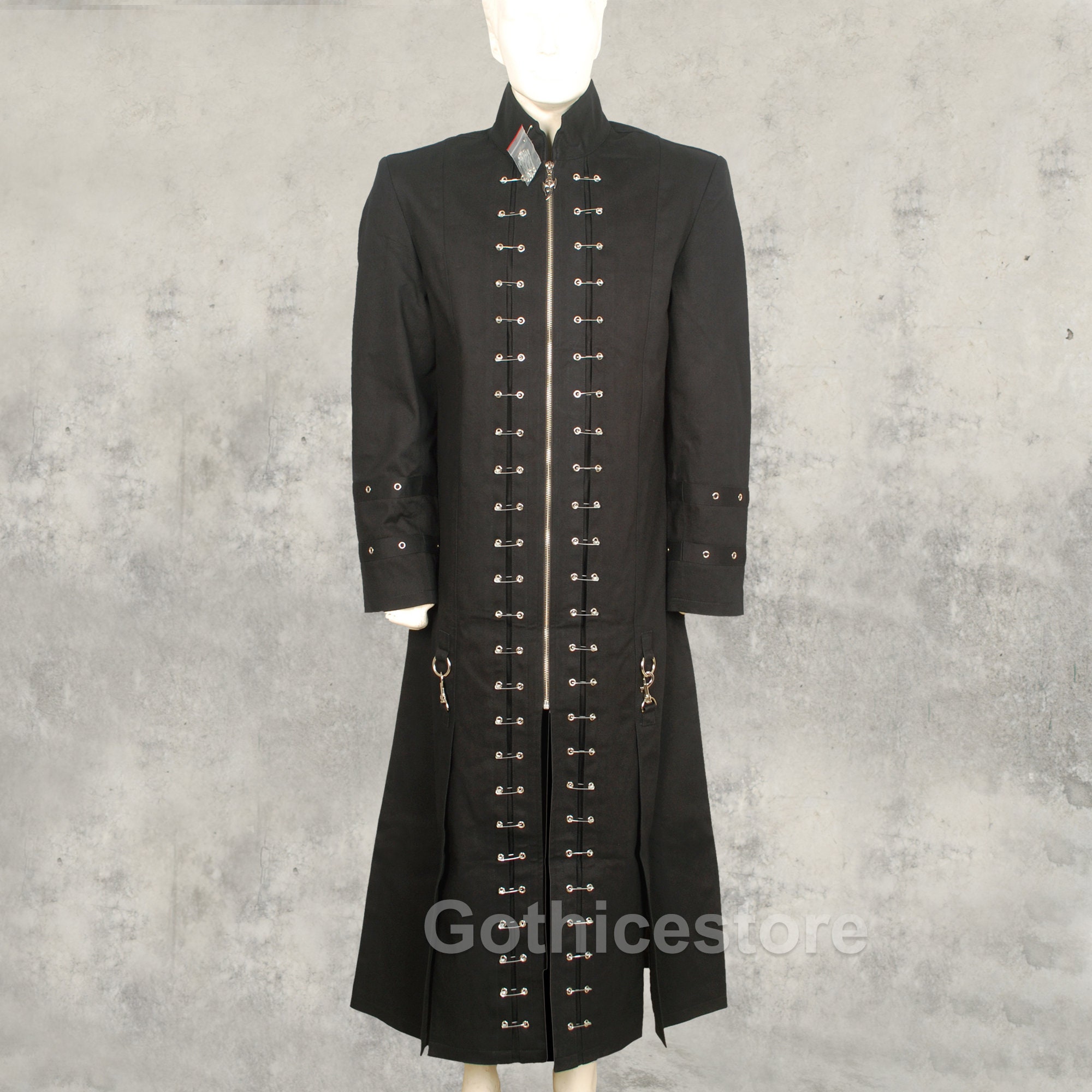 Image of Handmade Goth Hellraiser Coat Black Punk Gothic Vampire Pinhead Trench