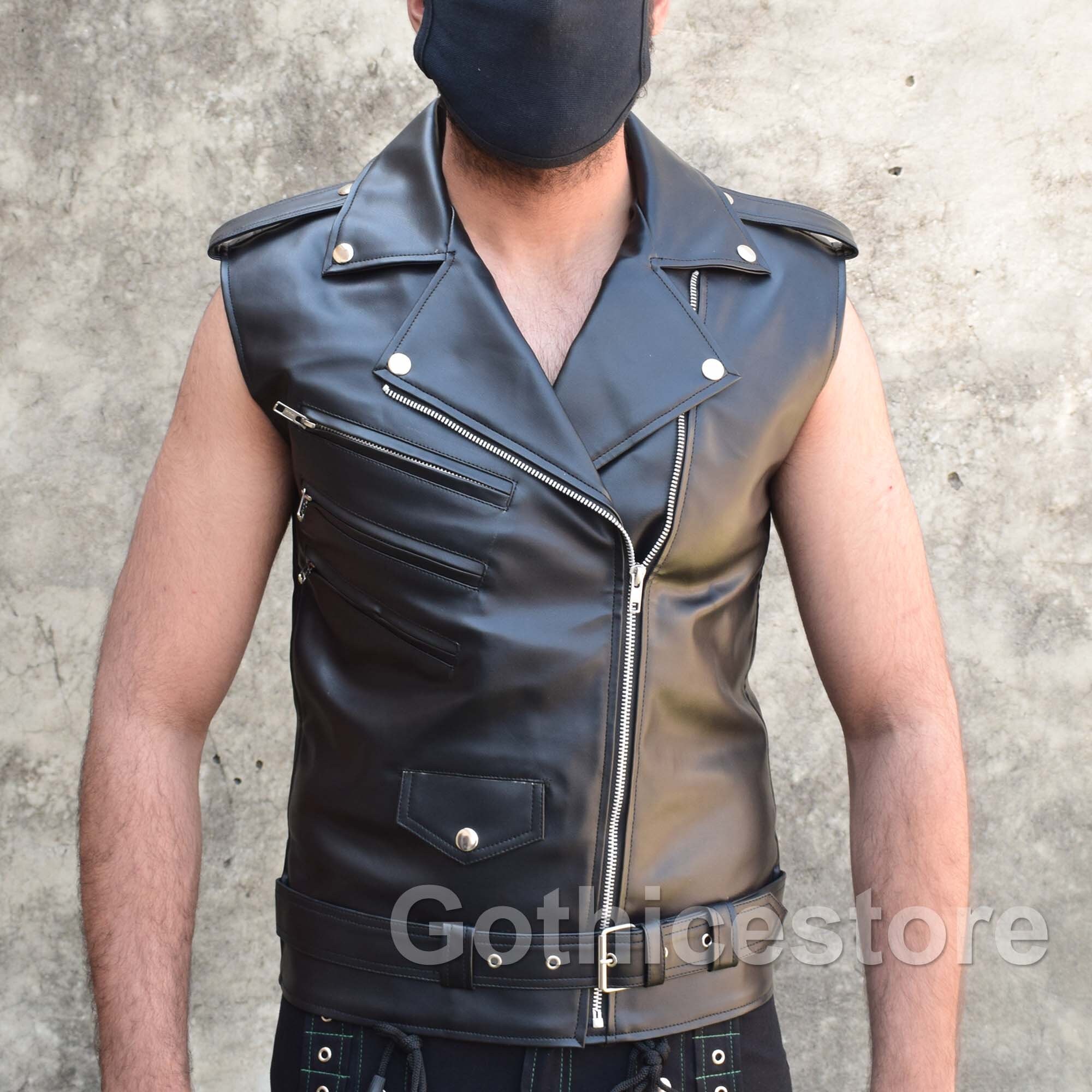 Image of stylish Gothic Vest Pu Leather Punk Motorbike Cyber Goth