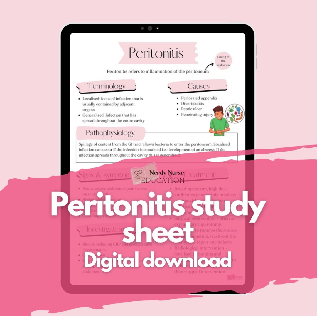 Peritonitis Nursing Study Sheet for Student Nurses, Nursing Students ...