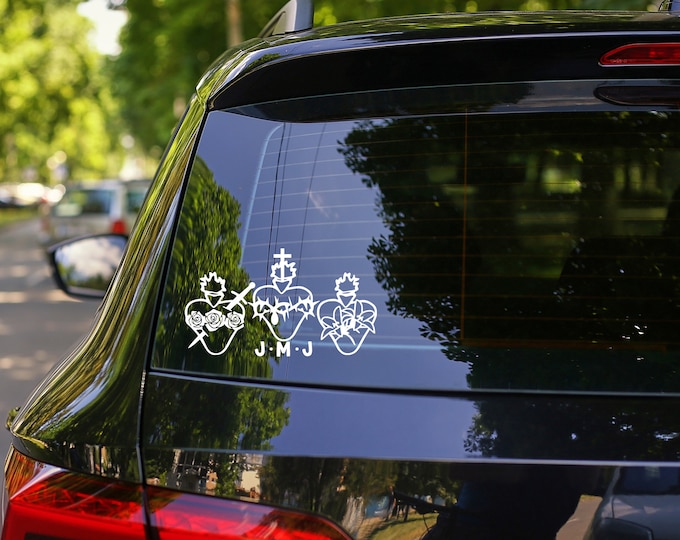 Three Hearts decal - Sacred Heart of Jesus Immaculate Heart of Mary Most Chaste Heart of St Joseph