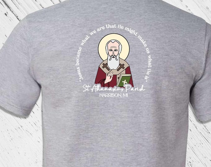 STA Short Sleeve T-shirt - Back Logo Only - St Athanasius Harrison, MI(only) - Church Merch