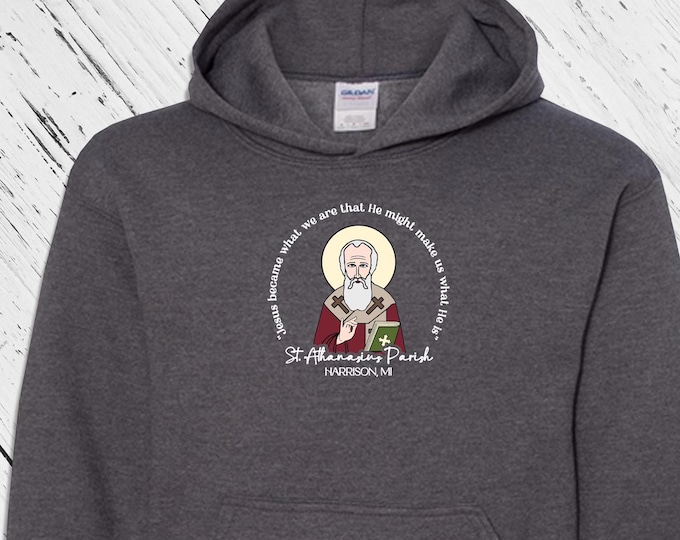 STA YOUTH Hoodie Sweatshirt -  Front Logo Only St Athanasius Harrison, MI (only) - Church Merch
