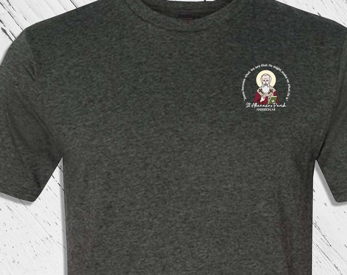 STA Short Sleeve T-shirt - Small Front Left Chest Logo Only - St Athanasius Harrison, MI(only) - Church Merch