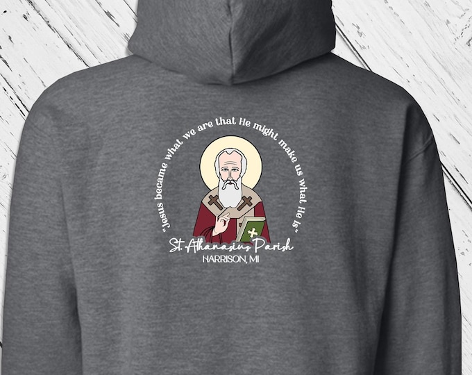 STA Hoodie Sweatshirt -  Back Logo Only St Athanasius Harrison, MI (only) - Church Merch