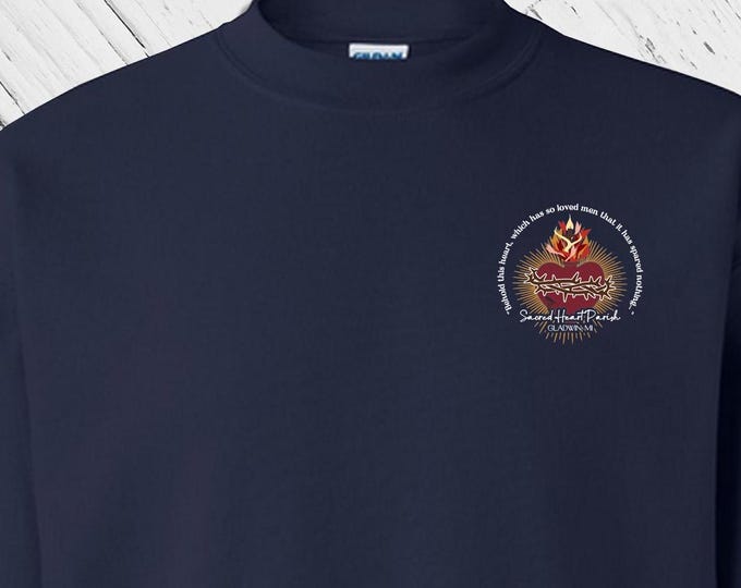 SHP Crewneck Sweatshirt - Small Front Left Chest Logo Only Sacred Heart Parish Gladwin, MI (only) - Church Merch