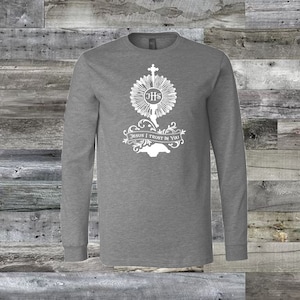 Jesus I trust in You with Holy Eucharist long sleeve t-shirt image on Front OR Back of shirt