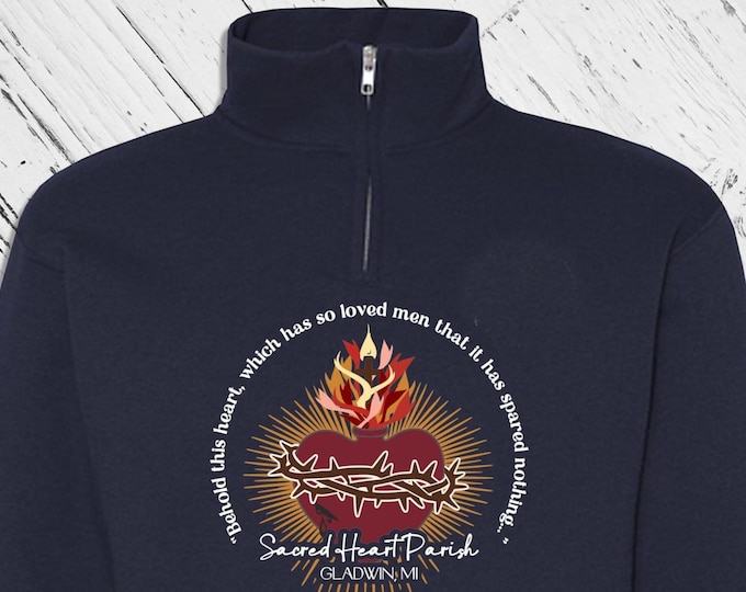 SHP 1/4 Zip Sweatshirt -  Front logo Only Sacred Heart Parish Gladwin, MI (only) - Church Merch