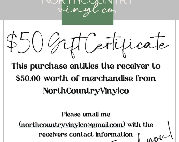 North Country Vinyl co - GIFT CERTIFICATE 50.00